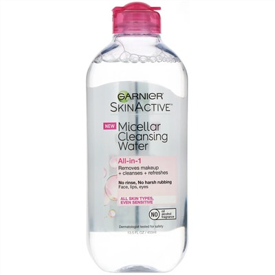 Garnier, SkinActive, мицеллярная очищающая вода, средство для снятия макияжа «все в 1», для всех типов кожи, 400 мл