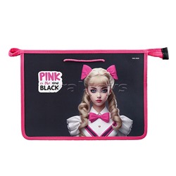Папка детская на шнурке А4 "PINK&BLACK" пластик