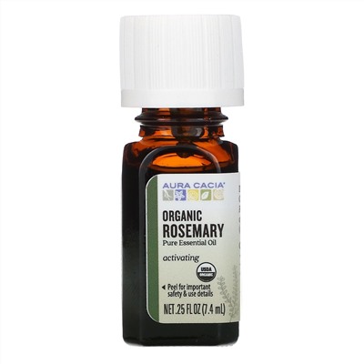 Aura Cacia, чистое эфирное масло, органический розмарин, 7,4 мл (0,25 жидк. унции)