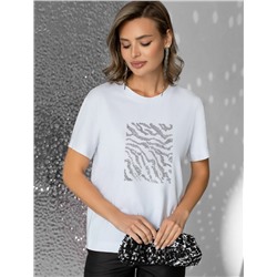 Нарядная футболка с принтом фольгой из премиального хлопка с эластаном