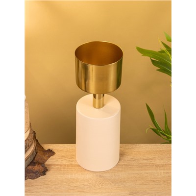 Подсвечник на 1 свечу «Кубок», 10×10×28.5 см, кремовый с золотом