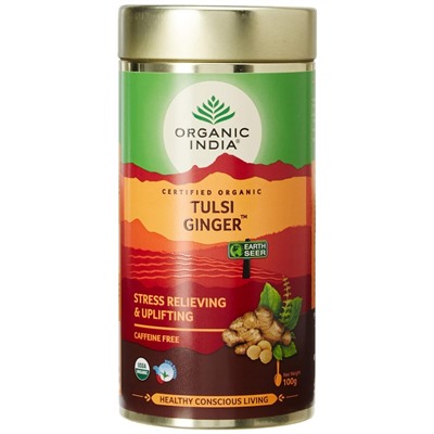 Organic India Tulsi Ginger/ Напиток на Основе Листьев Священного Базилика + Имбирь. (100г Банка)