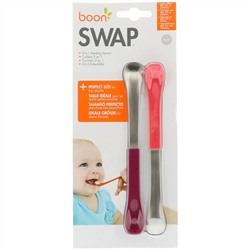 Boon, Swap, 2-in-1 Feeding Spoon, 4 + Months, Coral & Plum, 2 Spoons