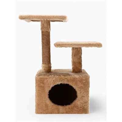 Домик-когтеточка 2-х ур. квадратный с 2-мя квадратными полками, 53×35×65 см, бежевый