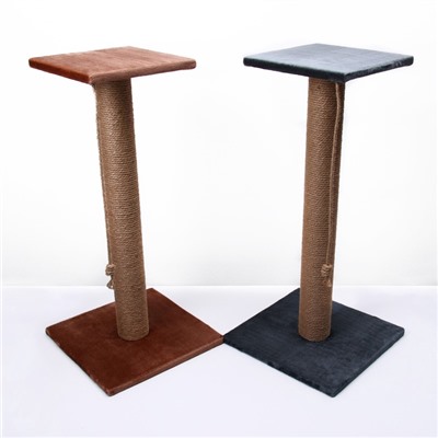 Когтеточка с высоким и толстым столбиком и площадкой, джут, 40×40×84 см, микс цветов