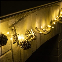 УЦЕНКА Гирлянда «Нить», 1.5 м, роса, с насадками «Шишки и ветки», IP20, 30 LED, батарейки CR2032×2 (в комплекте), серебристая нить, свечение тёплое белое