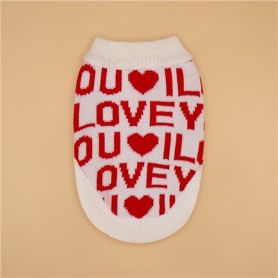 Свитер для животных ILOVEYOU, размер S, (ДС 23, ОШ 23, ОГ 26-45 см, белый, красный