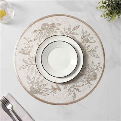 Салфетки сервировочные на стол Доляна «Ботаника», 2 шт., d=38 см, бежевые