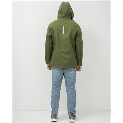 Ветровка спортивная мужская с капюшоном softshell цвета хаки 9563Kh
