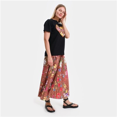 Костюм женский (футболка, юбка), цвет чёрный, коричневый, размер ONE SIZE