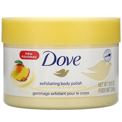 Dove, отшелушивающий скраб для тела, измельченный миндаль и масло манго, 298 г (10,5 унции)