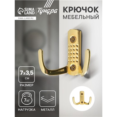 Крючок мебельный ТУНДРА TKd=011, двухрожковый, золото