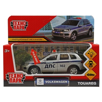 Машина металл свет-звук Volkswagen Touareg Полиция 12 см, (двер, багажник) инерц, в коробке