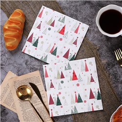 Салфетки Новогодние сервировочные с рисунком 3 слоя, 20 штук, 33х33 см. "ЦВЕТНЫЕ ЁЛОЧКИ"