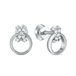 Серьги-пусеты из серебра с фианитами родированные 925 пробы с-0007р200