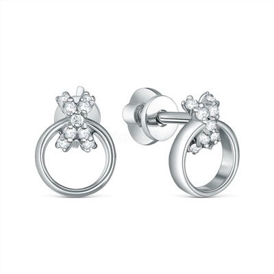 Серьги-пусеты из серебра с фианитами родированные 925 пробы с-0007р200