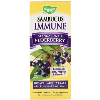 Nature's Way, Sambucus Immune, стандартизированная настойка с бузиной, 120 мл (4 жидких унции)