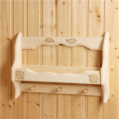 Полка - вешалка для бани и сауны «Волна», липа, 53×37×9 см, 3 крючка