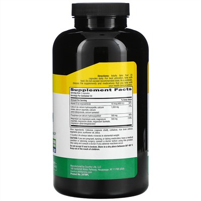 Country Life, Calcium Magnesium with Vitamin D Complex, Gluten Free, 360 Vegan Capsules