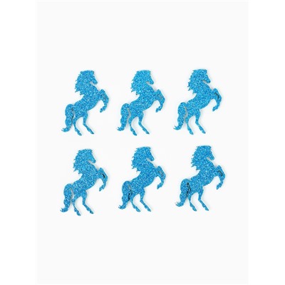 Декор новогодний «Лошадки» на клеевой основе, синий, набор 6 шт.