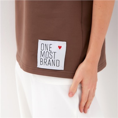Футболка женская оверсайз с нашивкой MINAKU: One Most Brand, коричневая, размер 46