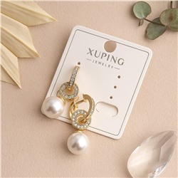 Серьги коллекция "Xuping" покрытие позолота, вставка: фианиты и искусственный жемчуг, арт.004.103