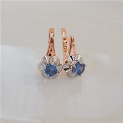 Серьги цветы ювелирная бижутерия коллекция "Дубай" покрытие позолота, вставка: фианиты, цвет: синий, арт.314.267