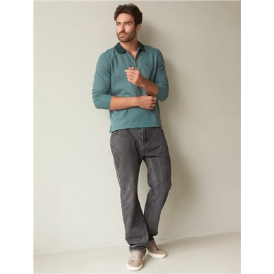 Лонгслив из мягкого фактурного трикотажа с плетеным воротником поло на молнии