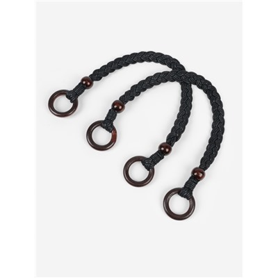 Ручки для сумки, 2 шт., вощёный шнур/дерево, 48×2 см, чёрные