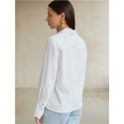 Блузка свободного силуэта в тонкую полоску из эластичного хлопка с добавлением льна