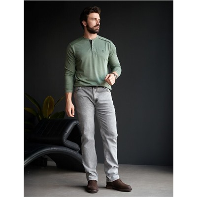 Джемпер хенли из полотна пике с меланжевым плетением с эластаном