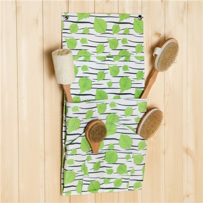 Настенный подвесной органайзер для бани на люверсах 8 отделений, с принтом «Берёзка», 62×30 см, войлок