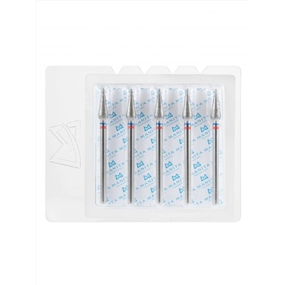 MANITA Фреза алмазная капля большая для аппаратного маникюра 866.104.260.120.040 ФАК-4.0 12 М-С, сине-красная насечка, ø 4,0 мм, 5 шт. 28370