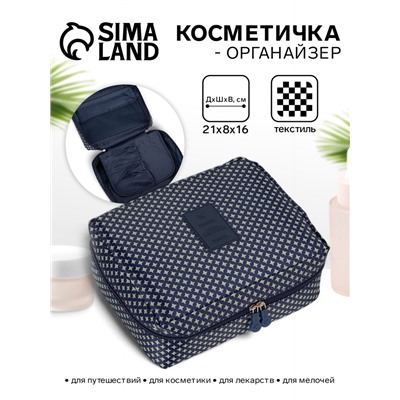 Косметичка-органайзер дорожная на молнии, с карманами, с паттерном, тёмно-синяя
