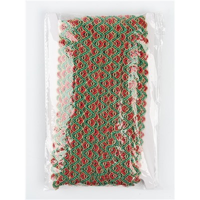 Тесьма Змейка красно-зелено-золотая 1.5 см намотка 25 метров