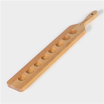 Доска для подачи шотов с ручкой Доляна, 60×9×1.8 см, на 8 рюмок, d=3.9 см, с пропиткой, дерево берёза