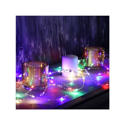 Гирлянда «Нить» 5 м роса с насадками «Сияние», IP20, нить серебристая, 50 LED, батарейки AAx3 (не в комплекте), свечение RGB