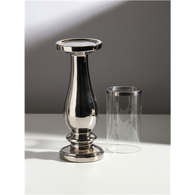 Подсвечник на 1 свечу «Аванти», керамика, стекло, d=8 см, серебро, 10×10×40.5 см