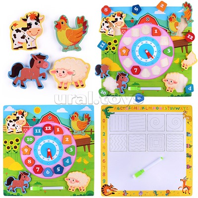 Пазл-вкладыш "Изучаем время. На ферме"