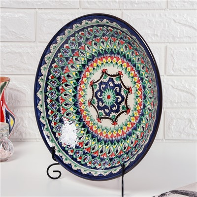 Ляган узбекский Риштанская Керамика «Узоры», d=33 см, глубокий, синий