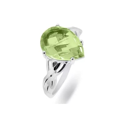 Кольцо из серебра зеленый аметист, Капля