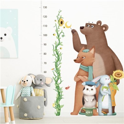 Наклейка пластик интерьерная цветная ростомер "Улей и зверята" набор 2 листа 30х90 см