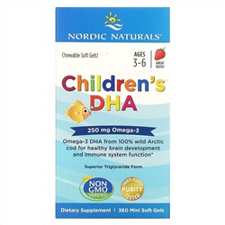 Nordic Naturals, ДГК для детей, клубника, для детей 3–6 лет, 250 мг, 360 желатиновых мини-капсул