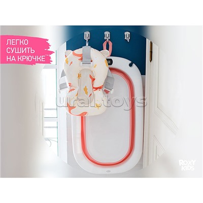 Ванночка складная с термометром и матрасиком "Киты", розовая