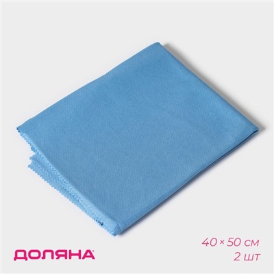 Салфетки для стекол и зеркал Доляна, 2 шт., 40×50 см, голубые