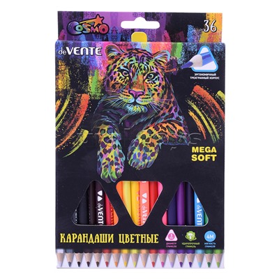 Карандаши цветные "Trio Mega Soft" 36 цветов, 4М, диаметр грифеля 3 мм, трехгранные, в картонной коробке