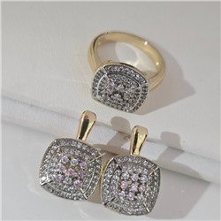 Комплект ювелирной бижутерии Итальянское золото (покрытие желтое 14к) серьги и кольцо 19 р, вставка: фианиты, цвет: прозрачный, арт.217.386-19