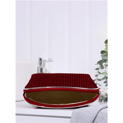 Косметичка на молнии женская, с подкладкой, вельветовая, бордовая