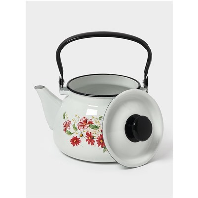 Чайник эмалированный «Астры», 3 л, металлическая ручка, белый