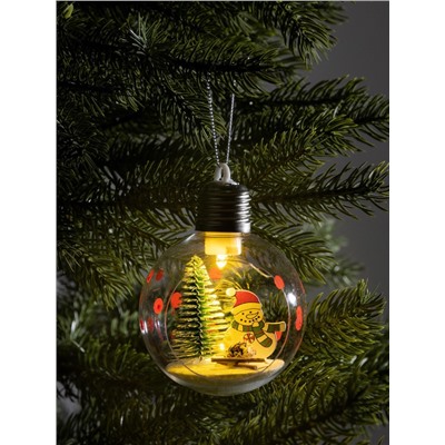 Ёлочный шар «Снеговик», d=8 см, 1 LED, от батареек, свечение тёплое белое